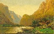 Carl jun. Oesterley Carl Oesterley jr. Romantische Flusslandschaft mit Personenstaffage an einem prachtvollen Sommertag oil painting